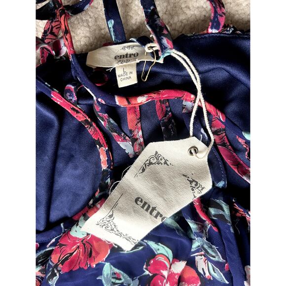 NWT Enro blue, red strappy floral boho mini dress size L - Picture 5 of 5